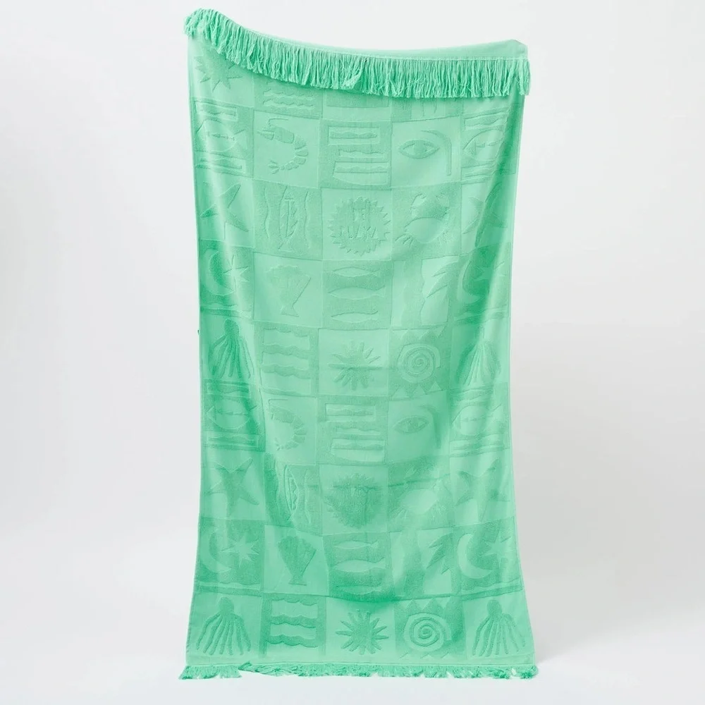 Sunnylife Damian Downey Aqua Textured Beach Towel with Fringe